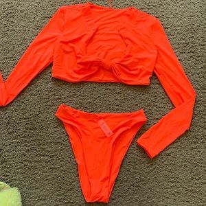 Fashion Nova Swim Longsleve Bikini neon Orange